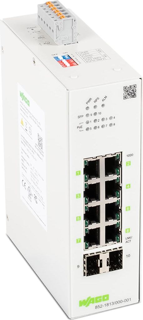 WAGO Industrial-Switch 852-1813: 8 ETHERNET-Ports und SFP-Slots für flexible Net