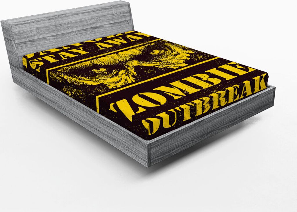 ABAKUHAUS Zombie Spannbetttuch, Gefahr bleiben weg Ausbruch Nachricht Monster Warnschild Grafik Design, 90 x 190 cm, Chestnut Braun Gelb