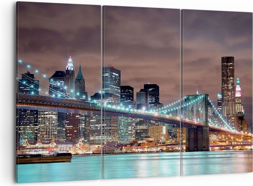 Bild auf Leinwand - Leinwandbild - Stadt Brücke Wolkenkratzer - 105x70cm - Wand Bild - Wanddeko - Leinwanddruck - Bilder - Kunstdruck - Wanddekora...