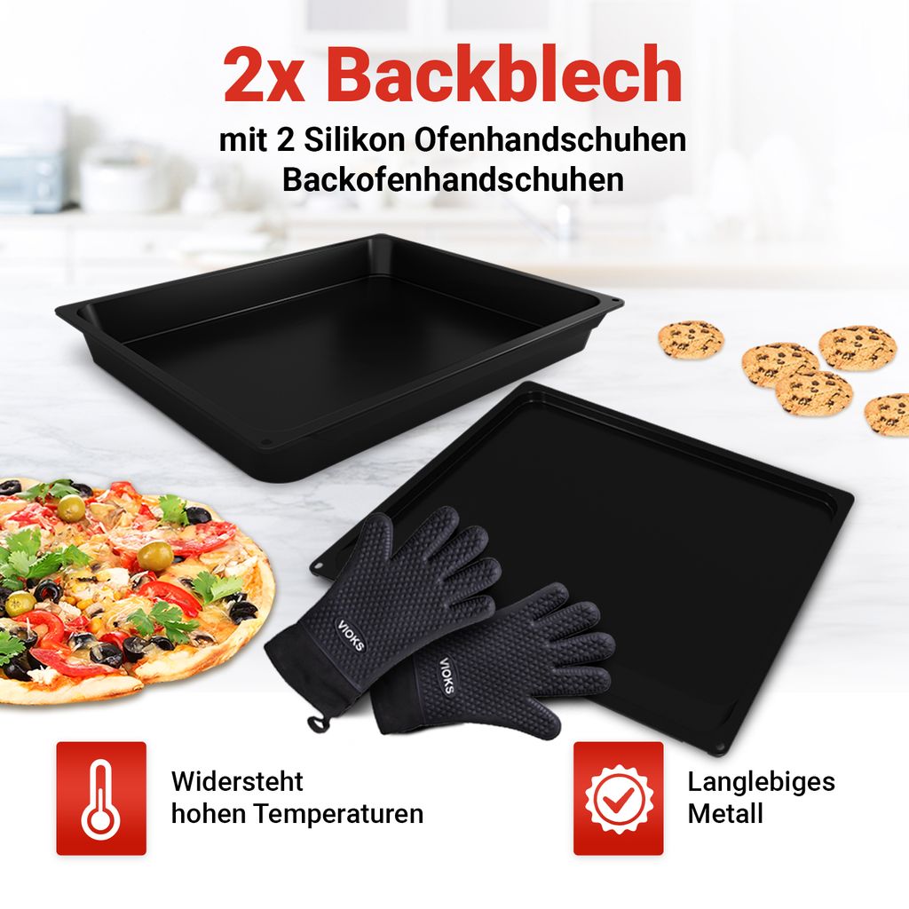Set Backblech Universalpfanne Bosch 00790278 2 Silikon Handschuhe für Backofen