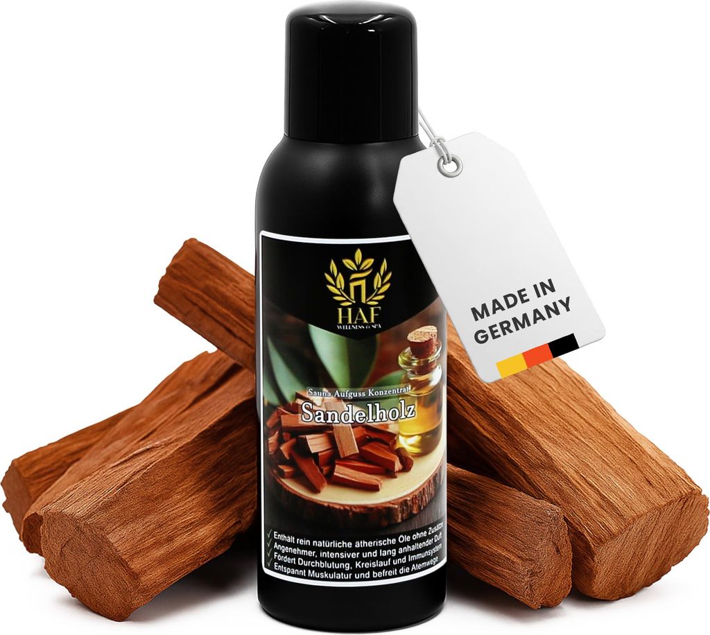 HAF Saunaaufguss Sandelholz 250 ml - Sauna Aufgussmittel - Saunaduft mit natürlichen ätherischen Ölen für intensiven & langhaltenden Duft