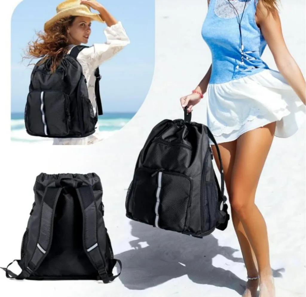 Sac à dos noir imperméable ultra léger avec cordon de serrage robuste