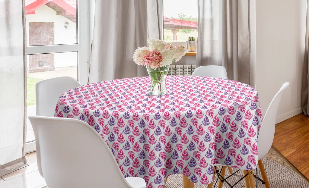 ABAKUHAUS Tovaglia rotonda acquerellata, motivi floreali fatti a mano, tovaglia circolare per decorare la sala da pranzo e la cucina, 150 cm, rosa fucsia e bianco