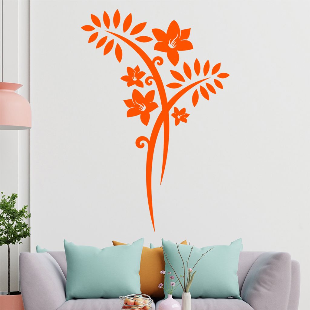 Blume - Linien Wandtattoo in 6 Größen - Wandaufkleber Wall Sticker - Dekoration, Küche, Wohnzimmer, Schlafzimmer, Badezimmer