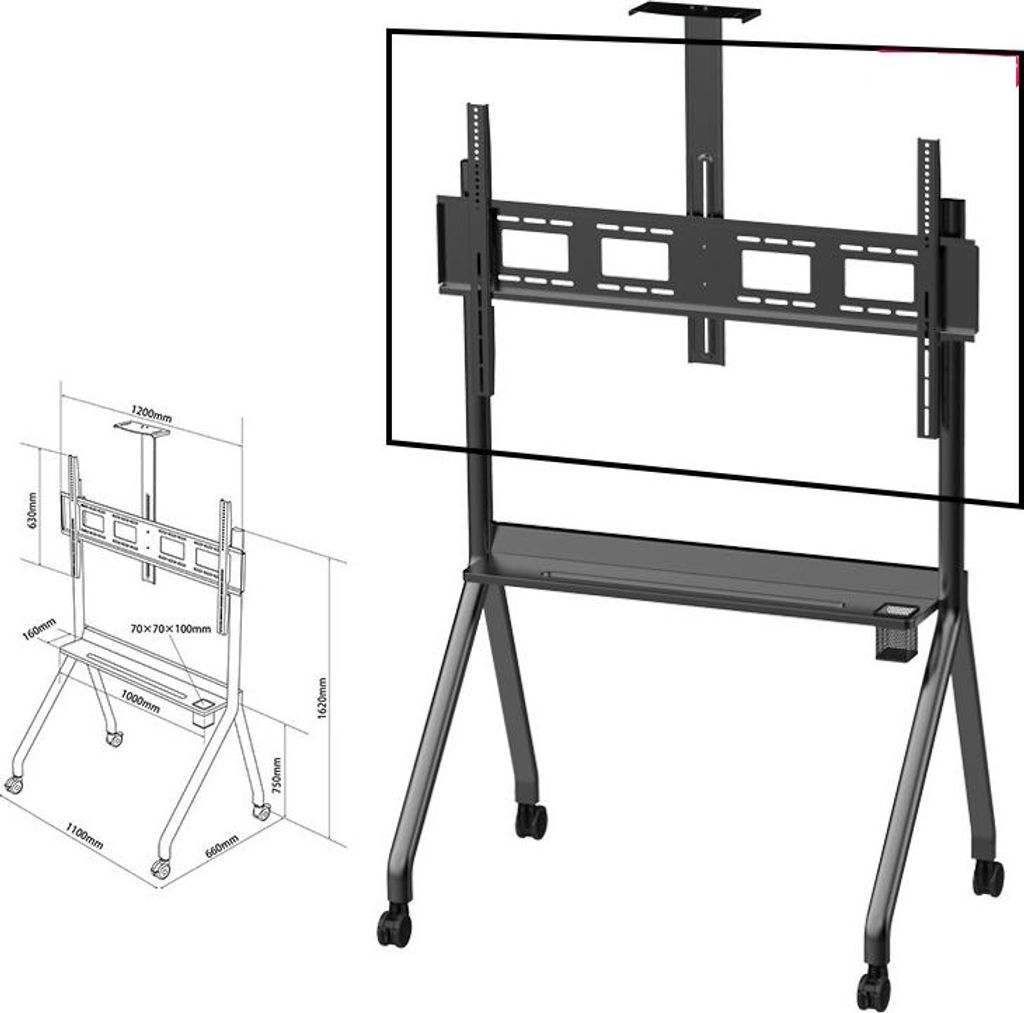 Mobiler TV Ständer, Höhenverstellbarer TV Ständer, TV Bodenständer, Rollbarer Fernseher Ständer, TV Halterung mit Rollen