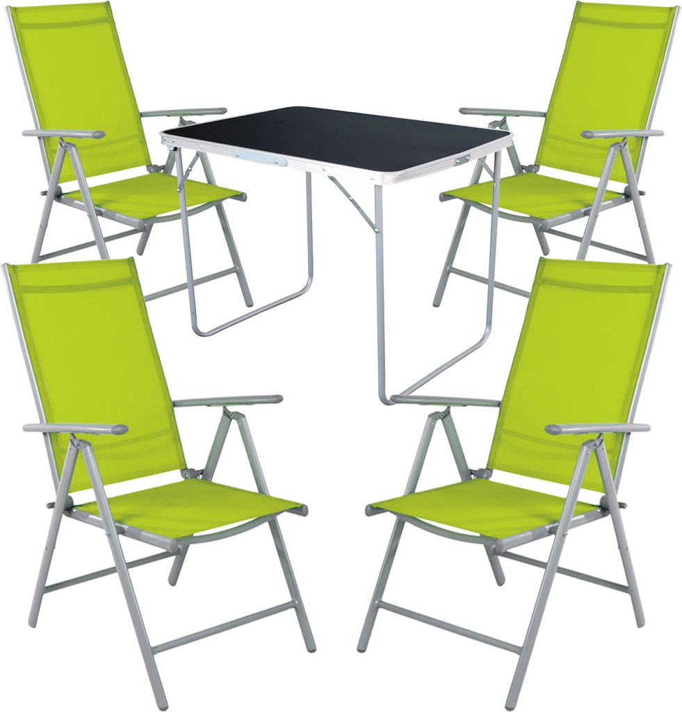 5-tlg Camping Set Gartenmöbel Campingtisch + 4 Campingstuhl Lime
