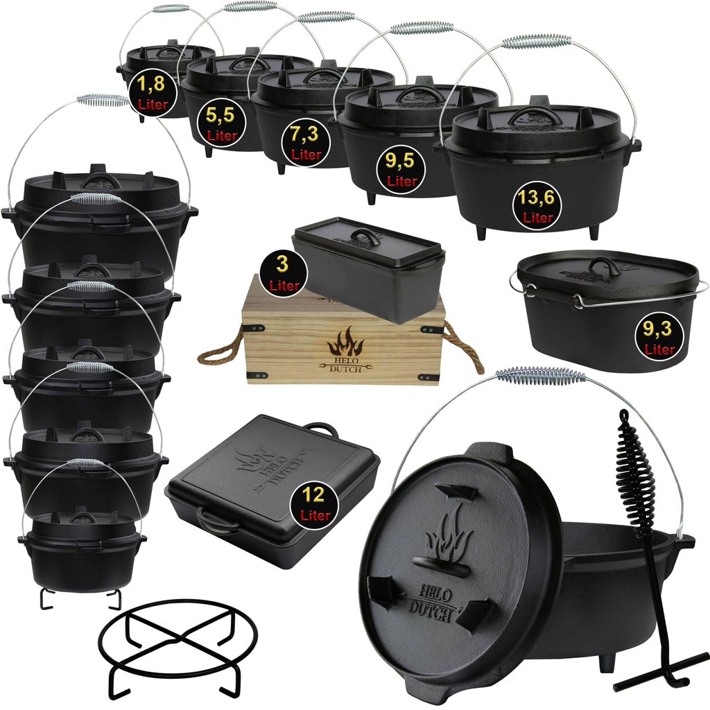 Dutch Oven Set Gusseisen Deckelheber Feuertopf Schmortopf Produktbild 