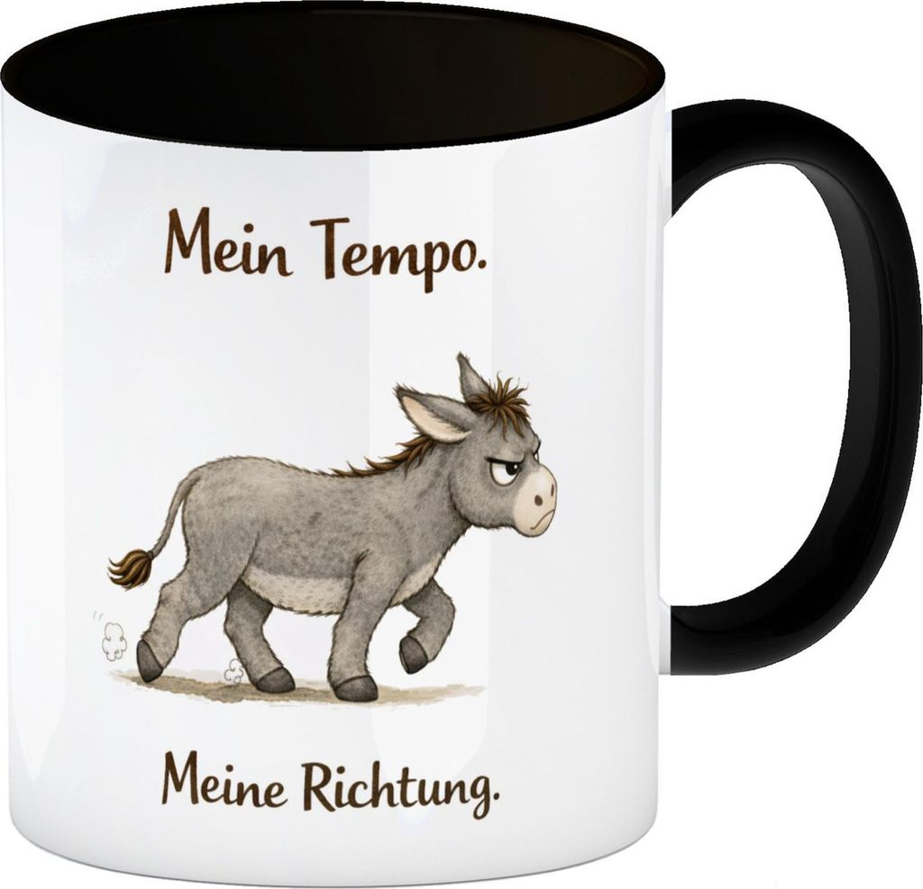 Eddi Esel Mein Tempo Meine Richtung Kaffeebecher in schwarz für Tierfans