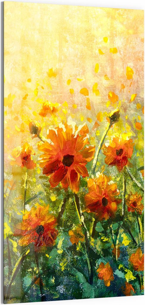 DEQORI Magnettafel Glas 50x100 cm 'Blumenwiese im Monet-Stil' beschreibbar Whiteboard