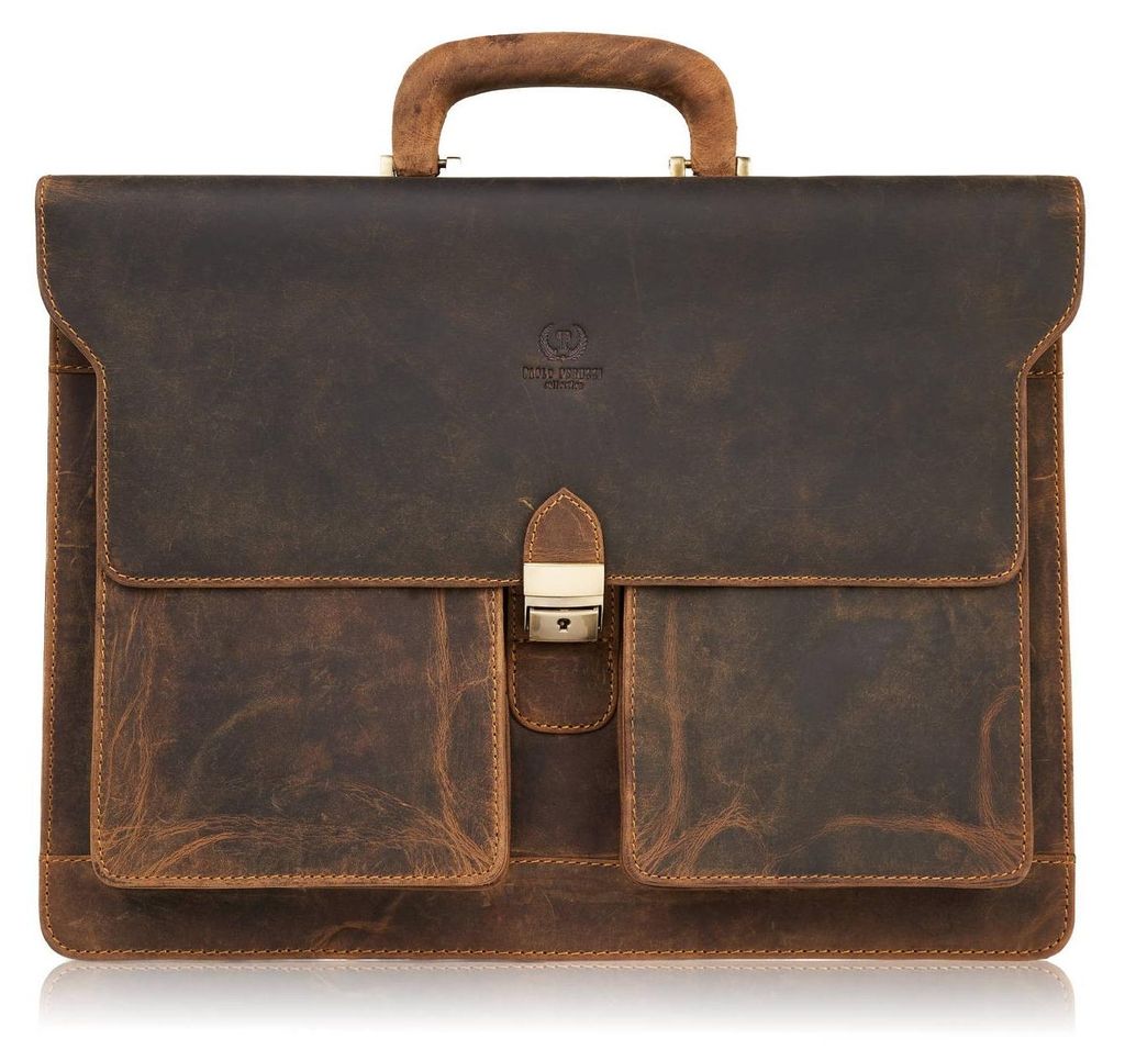 Herren Leder Umhängetasche für Arbeit Aktentasche für Dokumente und Laptop braun vintage Paolo Peruzzi T-122-HBR