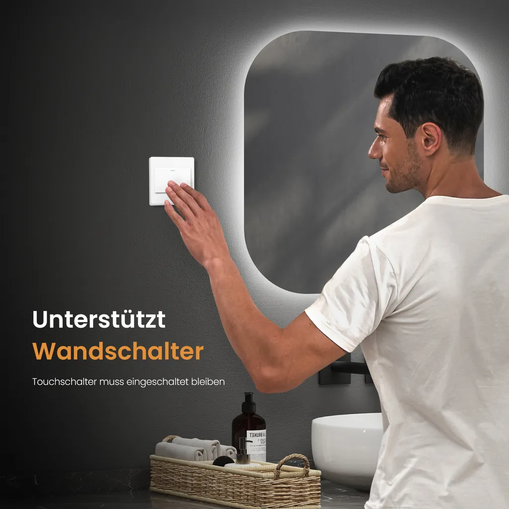 Specchio EMKE LED 60x60: Sicuro, Antinebbia e per Tutta la Famiglia - 4