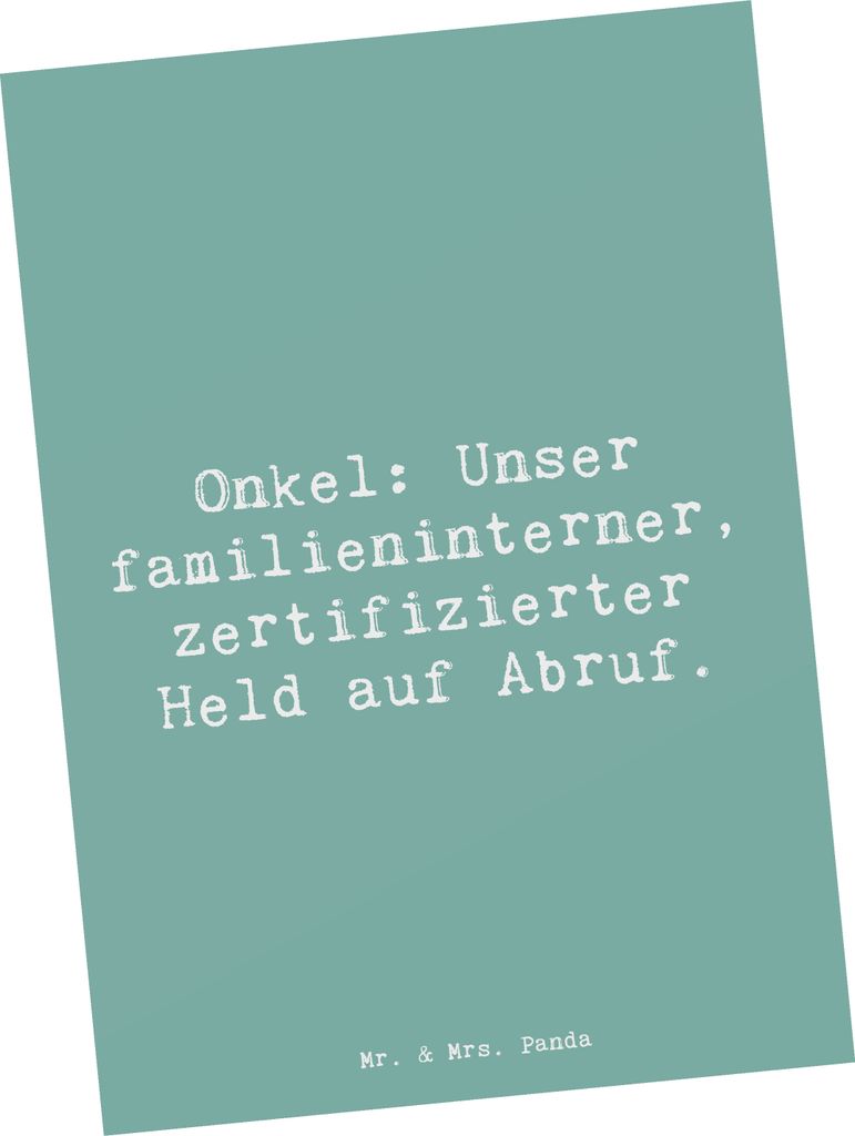 Mr. & Mrs. Panda Postkarte Spruch Onkel-Held - Meeresbrise - Geschenk, Patenonkel, Unterstützung, Familienangehöriger, Ansichtskarte, Ansichtskar...