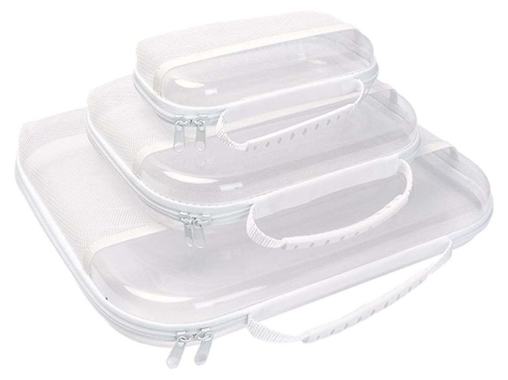 Transparente, wasserdichte Hartschalen-Kulturtasche mit Netzfach, Tragegriff und getrennten Fächern für trockene und nasse Kosmetikartikel, Toile...