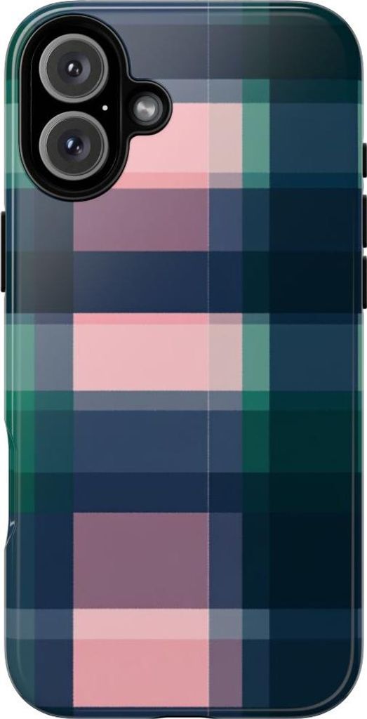 Kariertes Muster in Smaragdgrün und Pink – Hülle Kompatibel mit iPhone 16 Plus