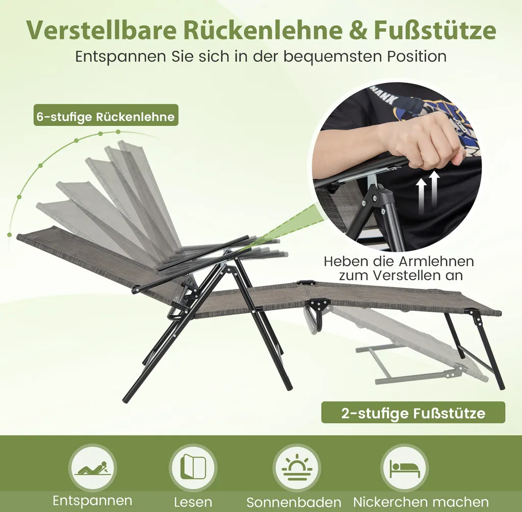 Bain de soleil respirant 150kg Set de 2 Transats réglables de camping - 4