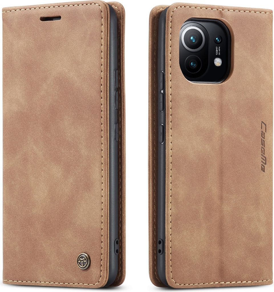 Xiaomi Mi 11 Hülle, Retro Kunstledertasche mit Standfunktion Schutzhülle für Xiaomi Mi 11 Braun
