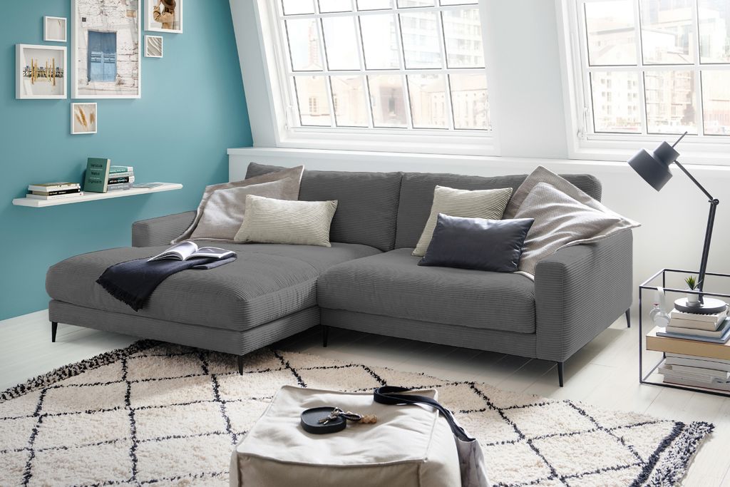 KAWOLA Ecksofa CARA Sofa Recamiere links Cord grau