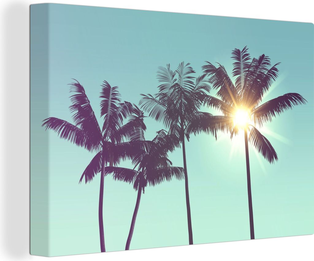 OneMillionCanvasses - Leinwandbilder - 150x100 cm, Palmen - Sommer - Sonne, Wandbilder Kunstdruck Wanddekoration - Foto auf Leinwand - Gemälde a...