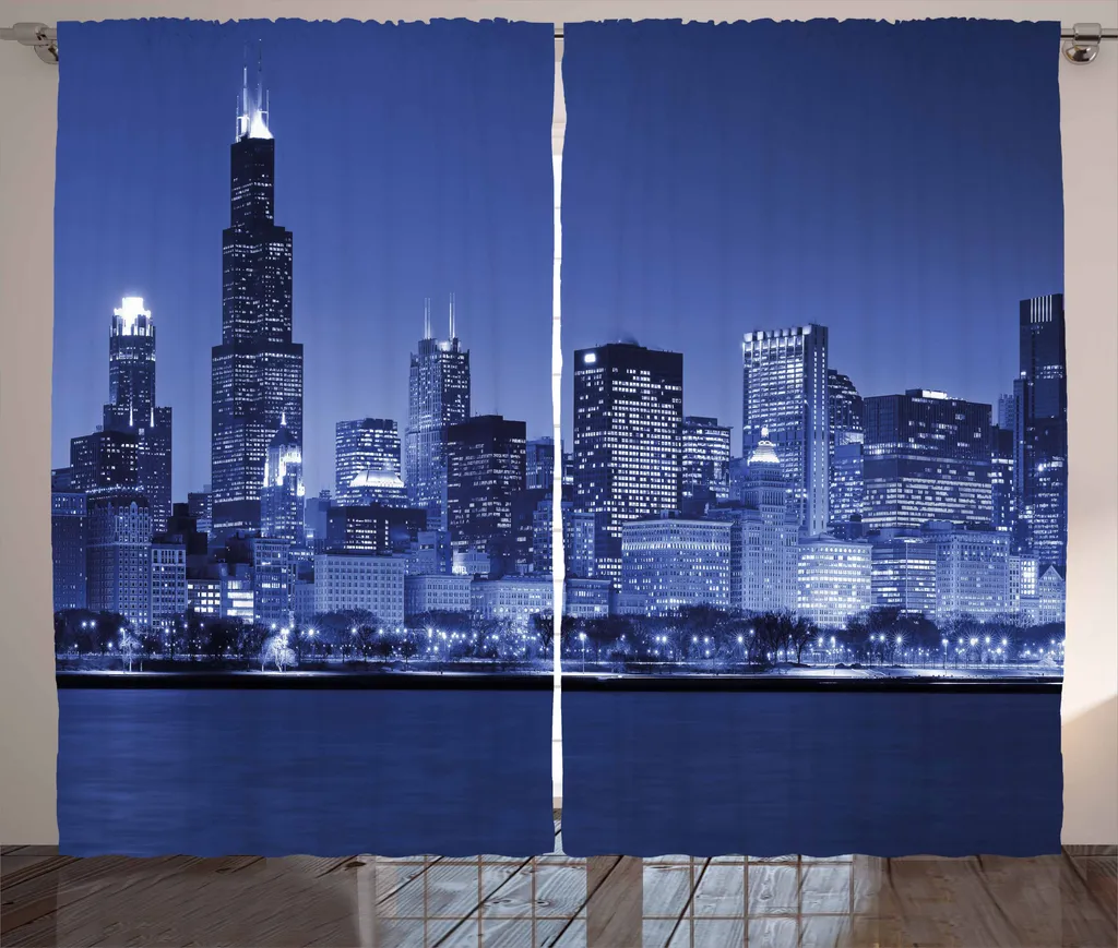 Rideau de Salon Universel Motif Chicago Nuit Bleu Violet en 280 x 225 cm