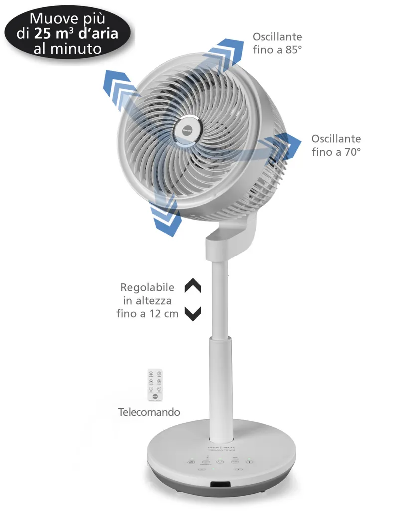 Ventilateur tour Macom Tornado double oscillation avec télécommande - 2