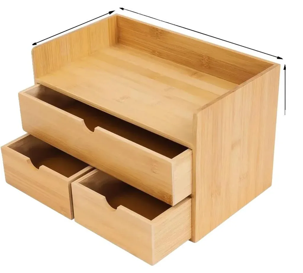 Boîte de rangement de table pour trier maquillage et bureau en bambou