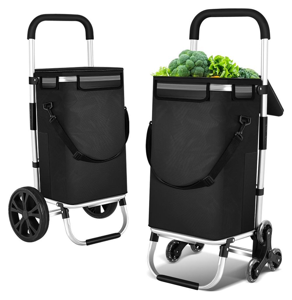 TolleTour 3in1 Einkaufstrolley, Trolley groß 40 Liter, Einkaufstasche mit Treppen steiger räder, Einkaufswagen mit Kühlfach, Klappbarer Shopper