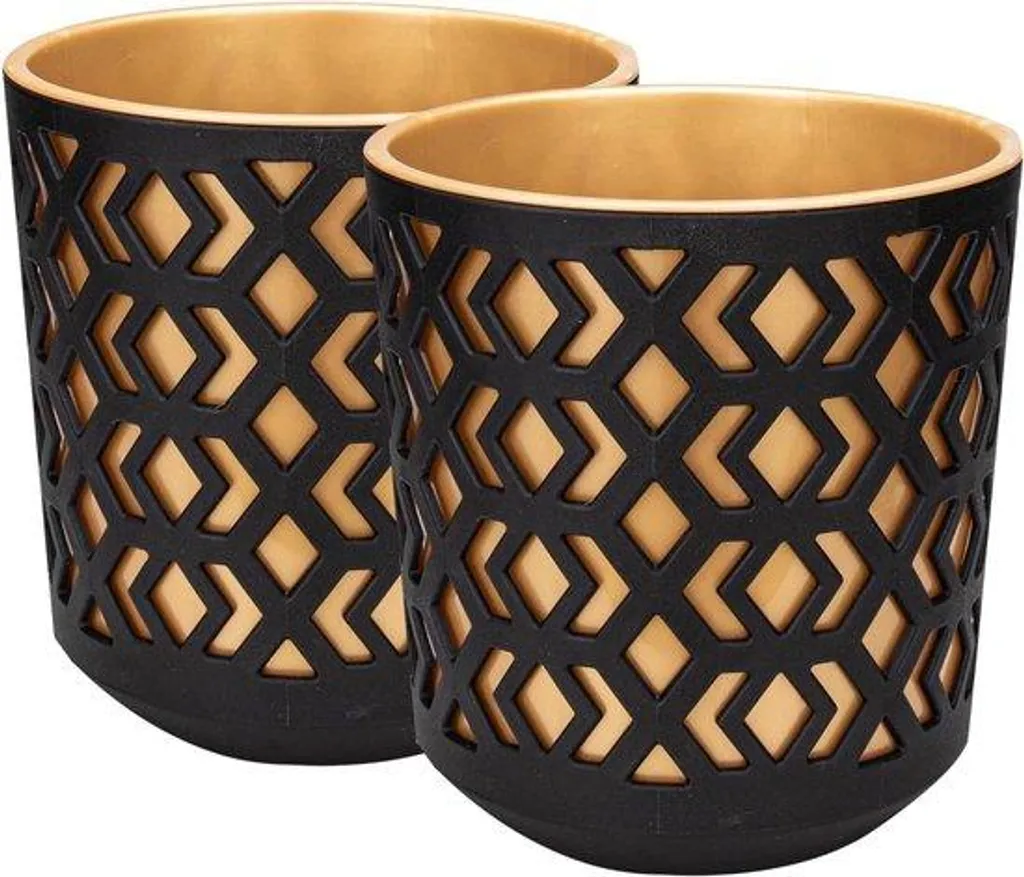 Décoration de table : Lot de 2 pots de fleurs noirs et dorés 14 cm mat