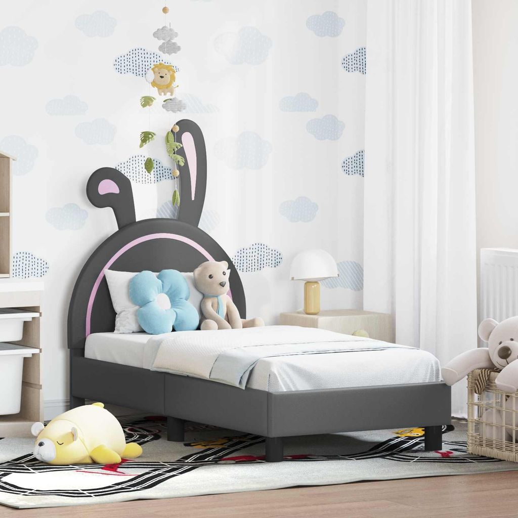 "Schlussverkauf" Einzelbett 1 PLACE - KinderBettgestell einzel - mit Kopfteil - Hellgrau 70x140 cm Polyurethan C2867
