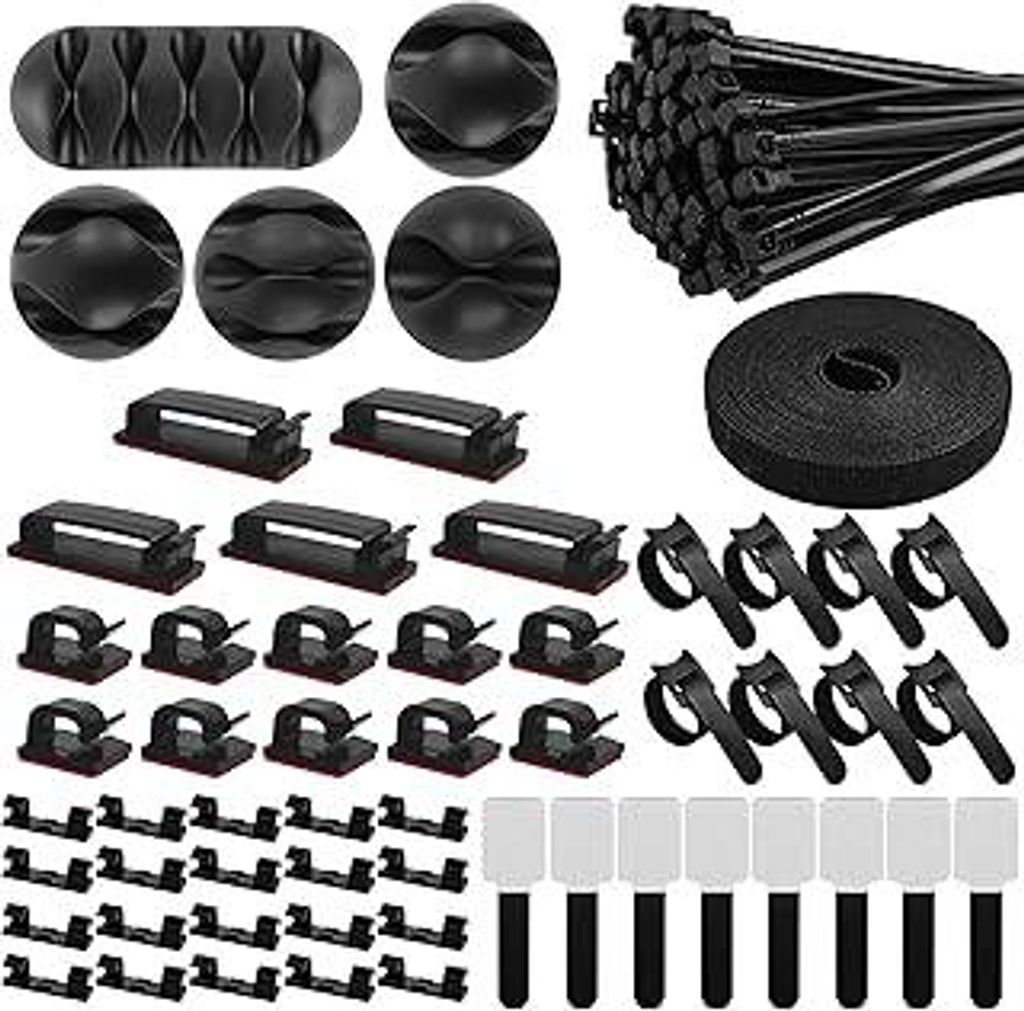 Samulee 157 Stück Kabelmanagement Set, Cable Management, Cable Holder Set mit 5 Silikon Kabelhalter, 15 Kabelclips Selbstklebend, 100 Kabelbinder,...