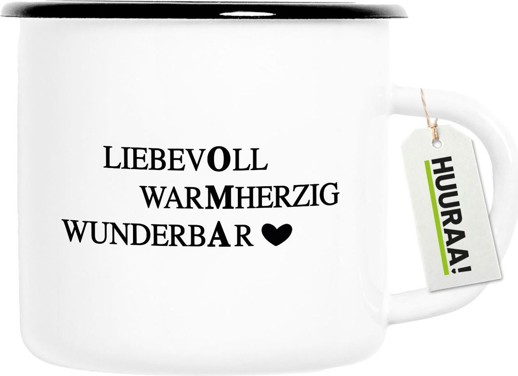 Huuraa Emaille Tasse Liebevoll Warmherzig Wunderbar Oma Produktbild 