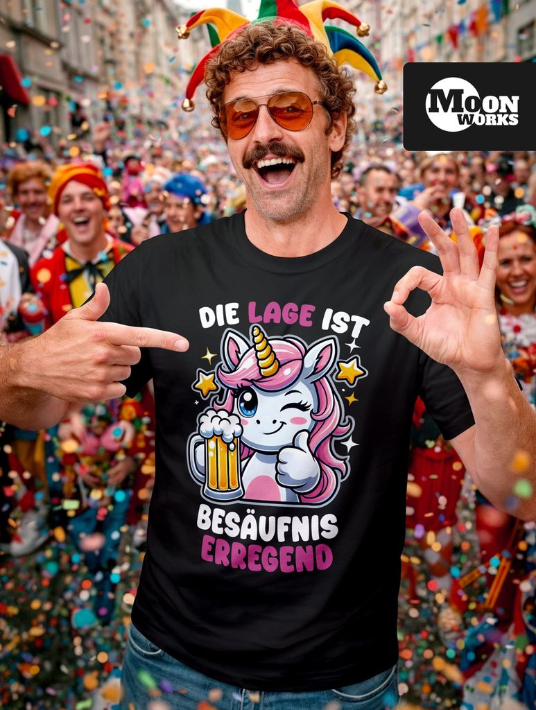 Herren T-Shirt Party Feiern Trinken Last Minute Faschingskostüme Männer Funshirt Einhorn Moonworks