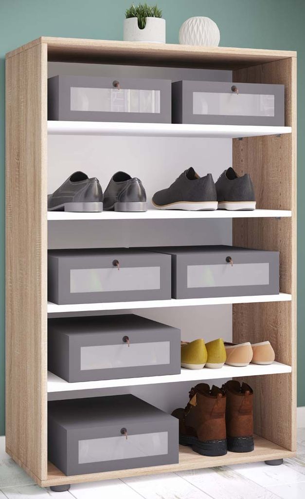VCM Holz-Schuhschrank | Maße: H. 110 x B. 70 x T. 37 cm | Allzweckschrank | 5 Fächer | ohne Türen– Lona