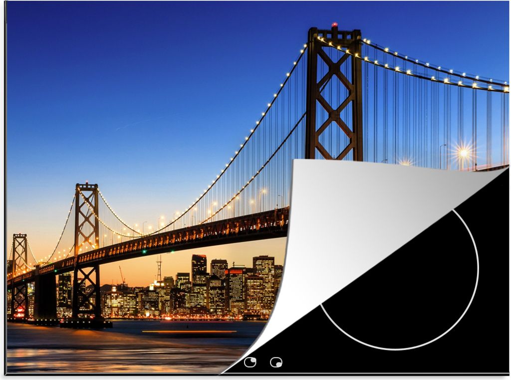 KitchenYeah Herdabdeckplatte Brücke - San Francisco - Skyline , 70x52cm, Küche Deko, Glaskeramikfeld Herdabdeckung, Abdeckplatte fùr Kochfeld