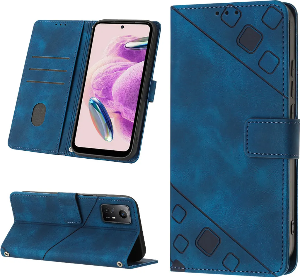 Custodia Blu Redmi Note 12S - Libro Pelle PU Rilievo con Slot Schede