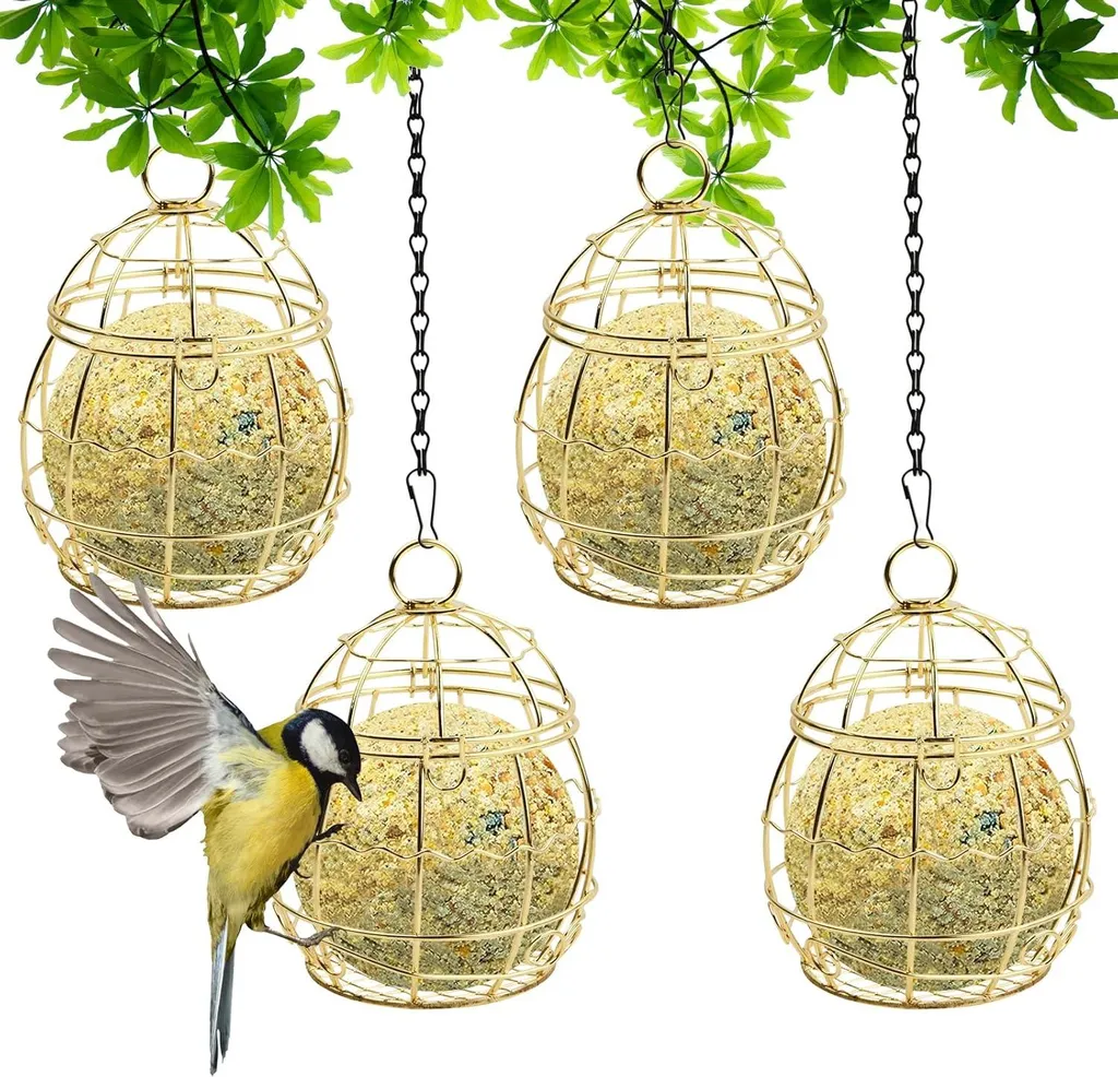 Mangeoire oiseaux suspendue anti-gaspillage en métal pour jardin 4 pièces