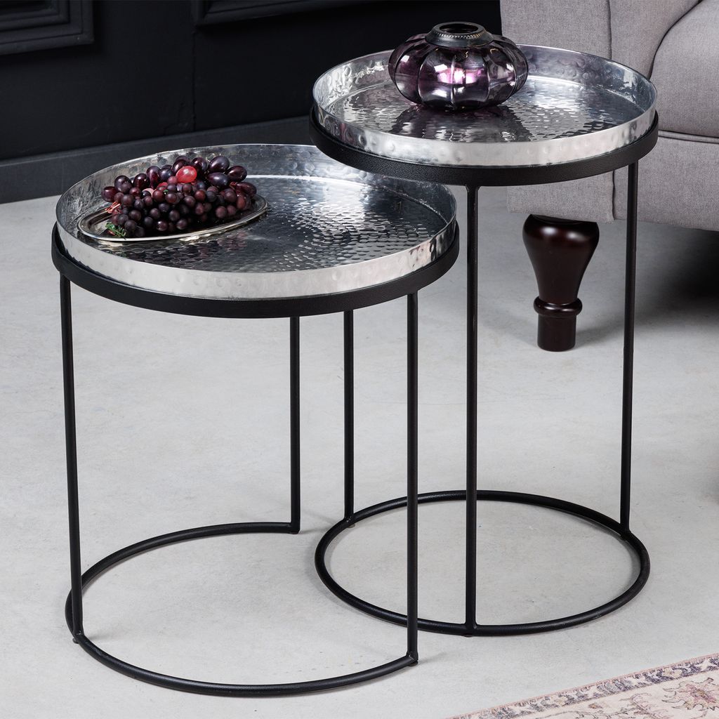 riess-ambiente Design 2er Set Beistelltisch ELEMENTS 55cm silber Hammerschlag handmade rund Couchtisch Tisch
