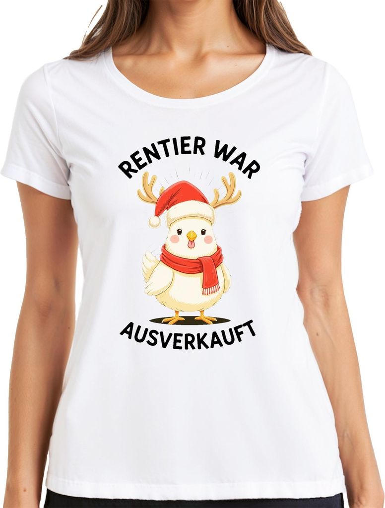Rentier war t lustiges Küken Weihnachten Geschenk Damen T-Shirt, Weiß, XL
