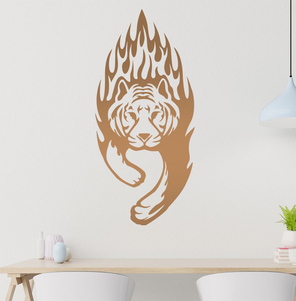 Flammen Tiger Wandtattoo in 6 Größen - Wandaufkleber Wall Sticker - Dekoration, Küche, Wohnzimmer, Schlafzimmer, Badezimmer