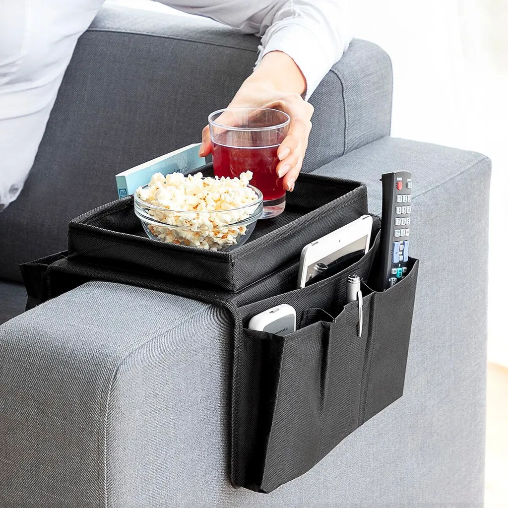 Support accoudoir de canapé flexible avec rangement pour télécommande noir