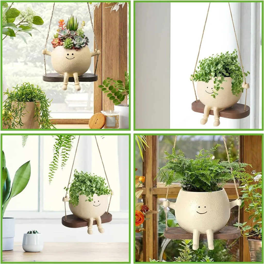 Pot de fleurs balançoire en résine résistante pour plantes d'intérieur - 2