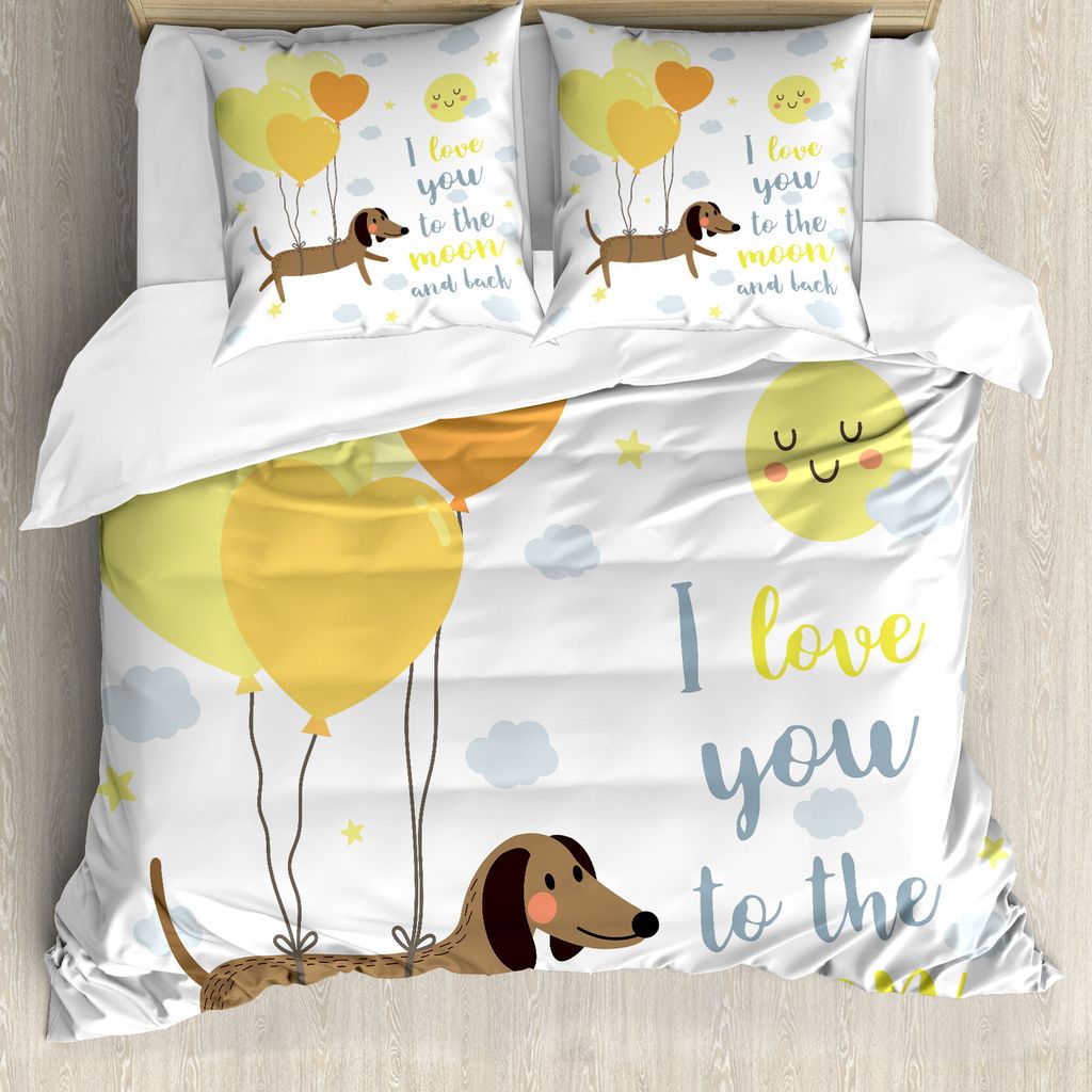 ABAKUHAUS Ich Liebe Dich Bettbezug, Hunde Balloons, Milbensicher Allergiker geeignet mit Kissenbezügen, 155 cm x 220 cm - 80 x 80 cm, Gelb Cocoa B...