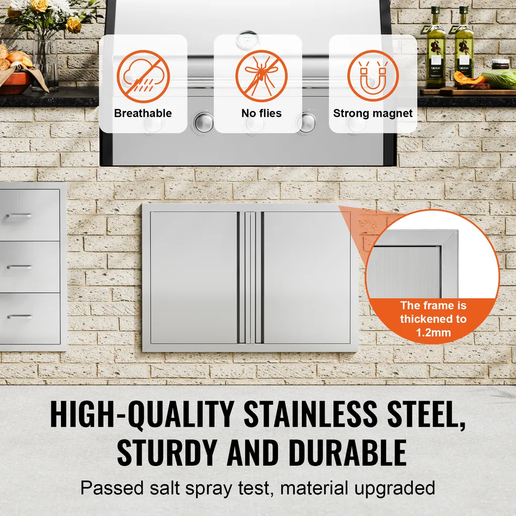 Double Porte Cuisine Extérieure Inox 774x532 mm avec Poignées Intégrées - 3