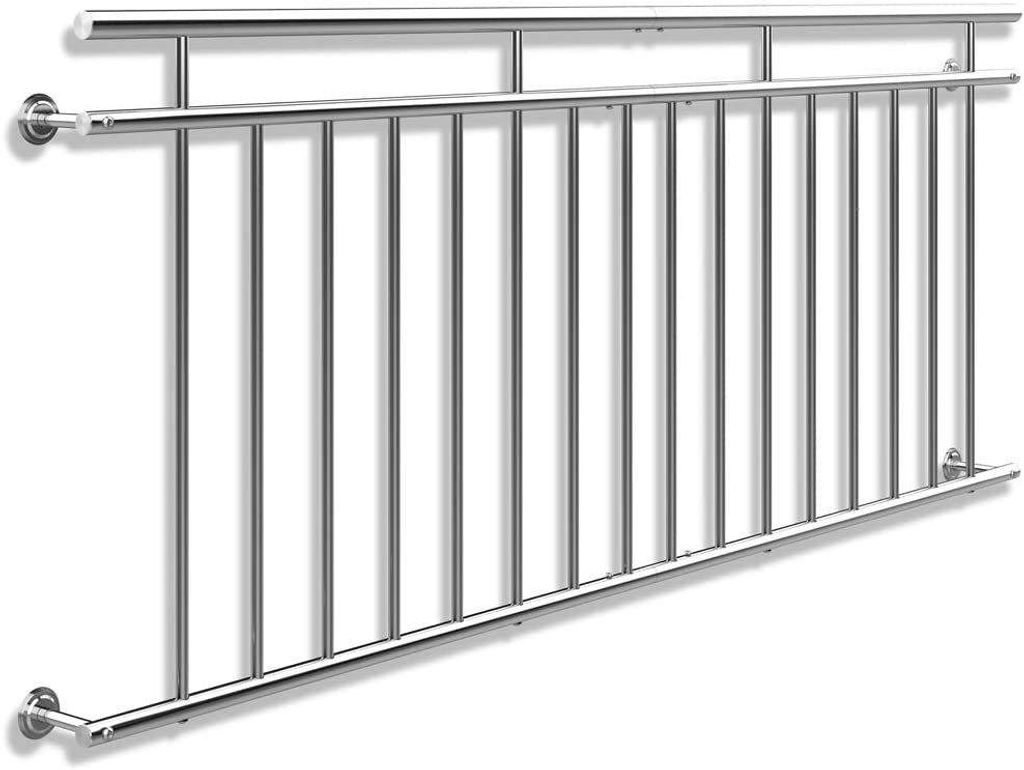 A stainless steel railing is shown against a white background.