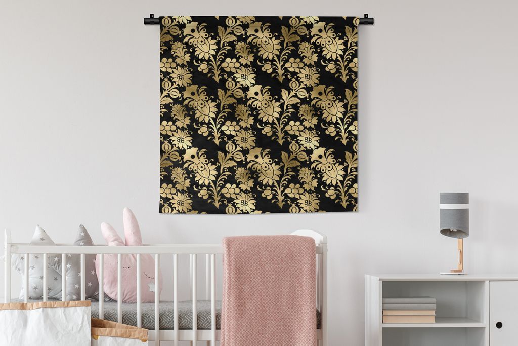 MuchoWow Wandteppich Wandbehang Muster - Blumen - Barock 90x90 cm Tapisserie Dekoration Wandtuch - Wandaufhänger