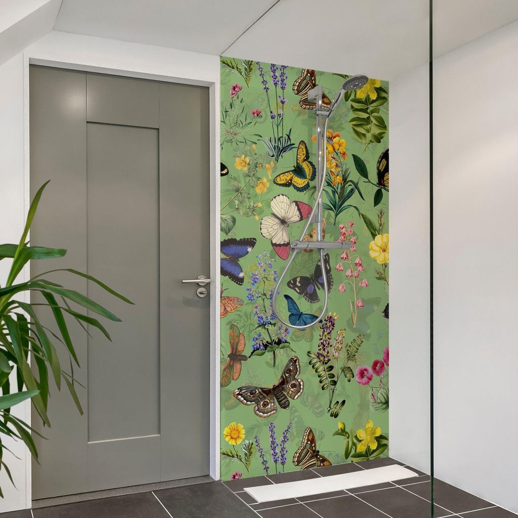 Duschrückwand Tiere selbstklebend - 0.35 mm Wandpaneel wasserfest Blumenmuster bunt Badrückwand fugenlos Smart matt 110x190 cm
