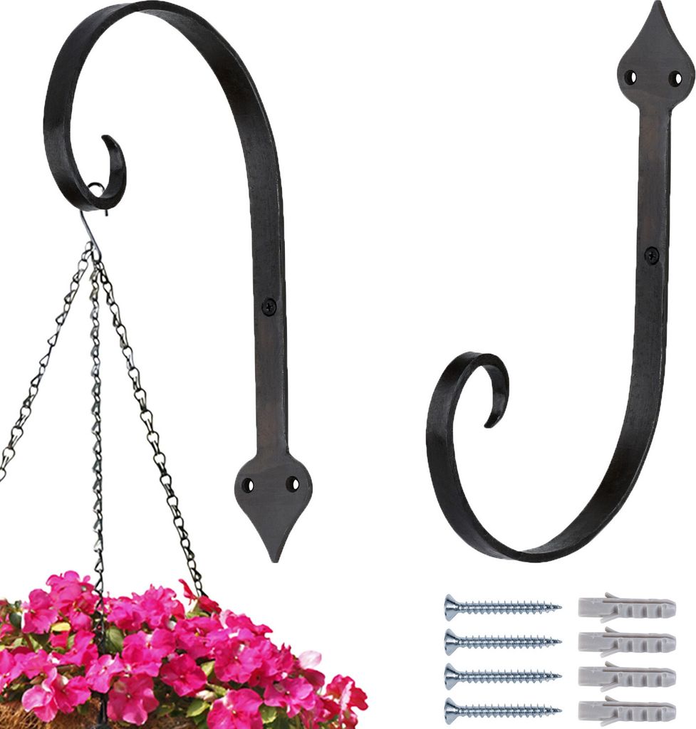 Marrakesch 2er Set Wandhaken handgeschmiedet schwarz 27cm lang | Vintage Haken zum Schrauben für Blumenampel & Hängepflanze | Gerätehalter Mapov...