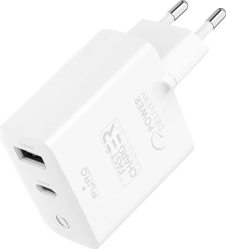Chargeur rapide pour iPhone et Android 32W USB-C USB-A Puro Blanc - 5