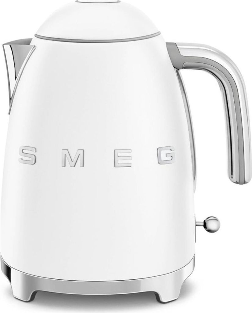A white Smeg kettle is shown against a white background.