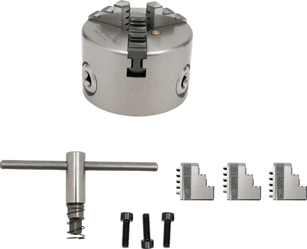 Mandrino - 3 ganasce autocentrante - 80 mm - Manuale - Per CNC e macchine utensili - Argento