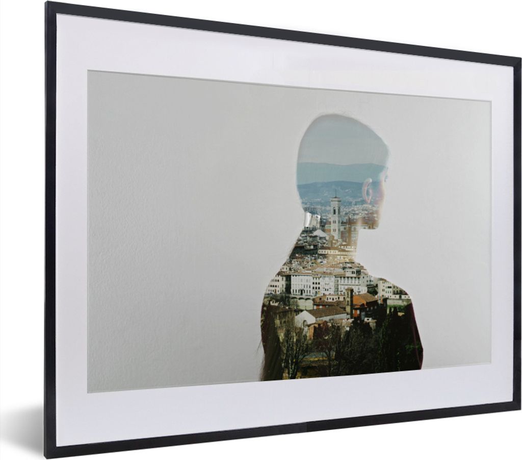 MuchoWow MuchoWow Gerahmtes Poster Mehrfachbelichtung einer Frau und einer Stadt 40x30 cm - Poster mit zchwarzem Bilderrahmen - Bilderrahmen - ...